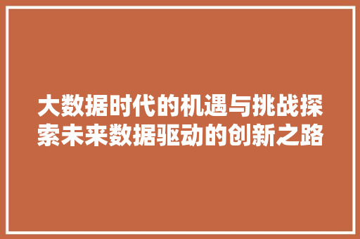大数据时代的机遇与挑战探索未来数据驱动的创新之路  第1张