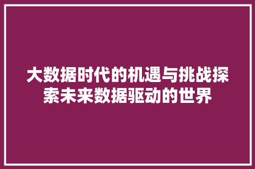 大数据时代的机遇与挑战探索未来数据驱动的世界  第1张