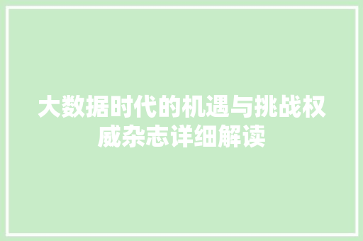 大数据时代的机遇与挑战权威杂志详细解读
