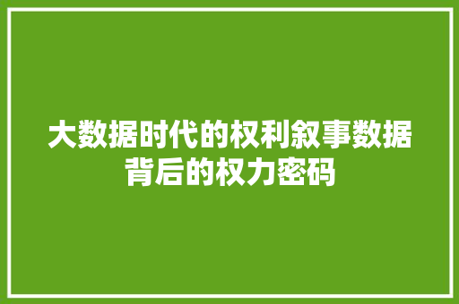 大数据时代的权利叙事数据背后的权力密码