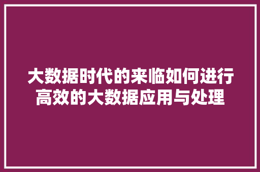 大数据时代的来临如何进行高效的大数据应用与处理