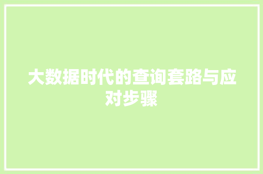 大数据时代的查询套路与应对步骤