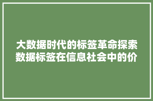 大数据时代的标签革命探索数据标签在信息社会中的价值与应用