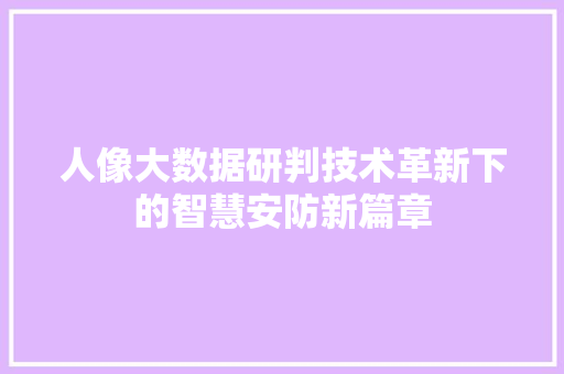 人像大数据研判技术革新下的智慧安防新篇章  第1张