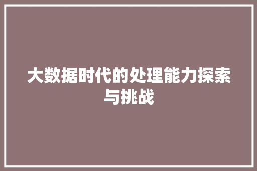 大数据时代的处理能力探索与挑战  第1张