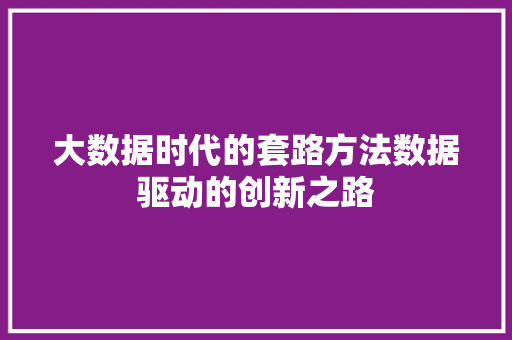 大数据时代的套路方法数据驱动的创新之路