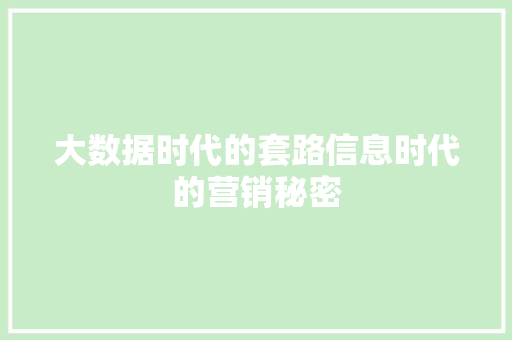 大数据时代的套路信息时代的营销秘密  第1张