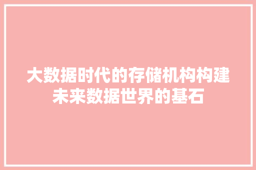 大数据时代的存储机构构建未来数据世界的基石  第1张