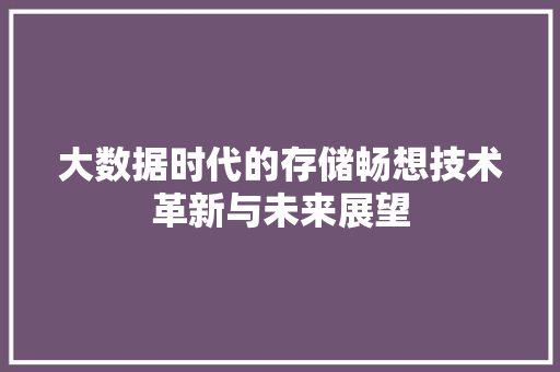 大数据时代的存储畅想技术革新与未来展望  第1张