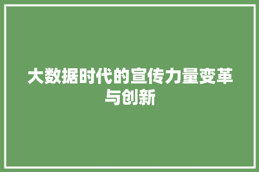 大数据时代的宣传力量变革与创新