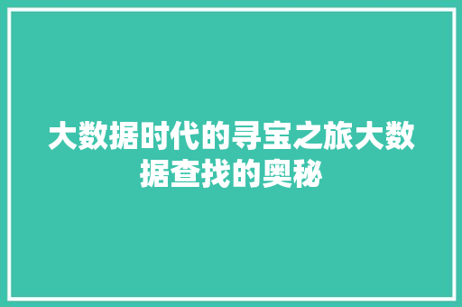 大数据时代的寻宝之旅大数据查找的奥秘
