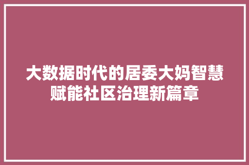 大数据时代的居委大妈智慧赋能社区治理新篇章