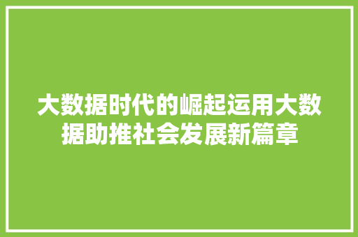 大数据时代的崛起运用大数据助推社会发展新篇章  第1张