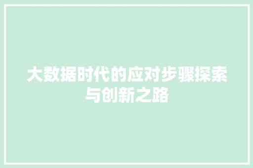大数据时代的应对步骤探索与创新之路  第1张