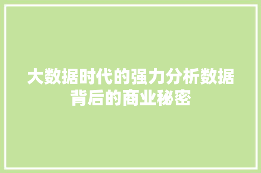 大数据时代的强力分析数据背后的商业秘密