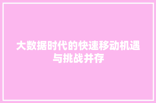 大数据时代的快速移动机遇与挑战并存