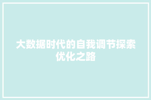 大数据时代的自我调节探索优化之路  第1张