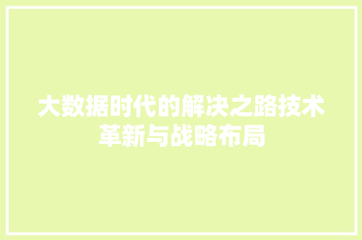 大数据时代的解决之路技术革新与战略布局