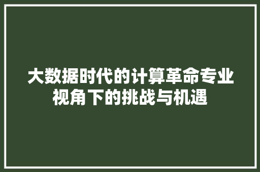 大数据时代的计算革命专业视角下的挑战与机遇