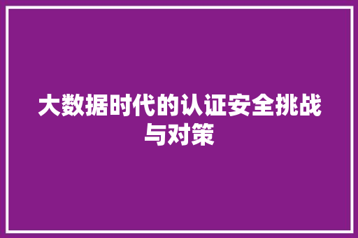 大数据时代的认证安全挑战与对策  第1张