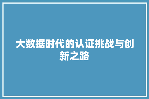 大数据时代的认证挑战与创新之路  第1张