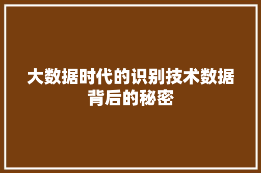 大数据时代的识别技术数据背后的秘密  第1张