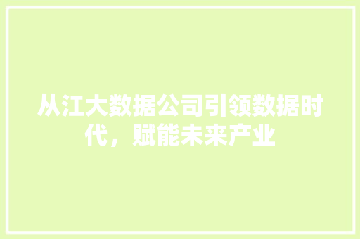 从江大数据公司引领数据时代，赋能未来产业