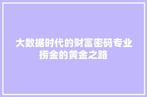 大数据时代的财富密码专业捞金的黄金之路  第1张