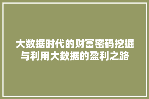 大数据时代的财富密码挖掘与利用大数据的盈利之路  第1张