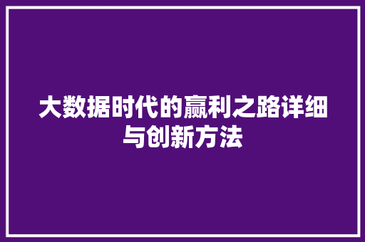 大数据时代的赢利之路详细与创新方法  第1张
