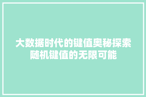 大数据时代的键值奥秘探索随机键值的无限可能