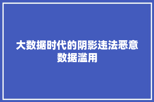 大数据时代的阴影违法恶意数据滥用  第1张