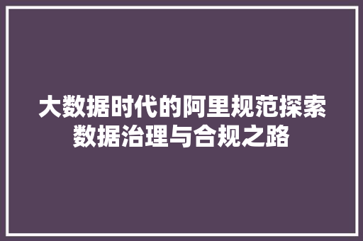 大数据时代的阿里规范探索数据治理与合规之路  第1张