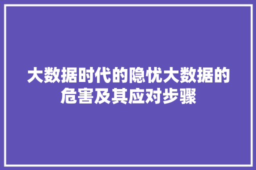 大数据时代的隐忧大数据的危害及其应对步骤  第1张