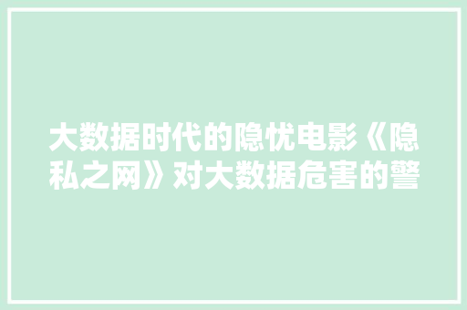 大数据时代的隐忧电影《隐私之网》对大数据危害的警示