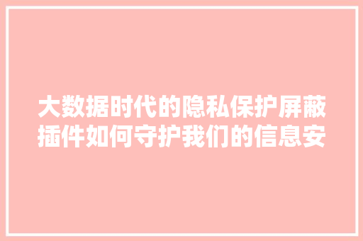 大数据时代的隐私保护屏蔽插件如何守护我们的信息安全
