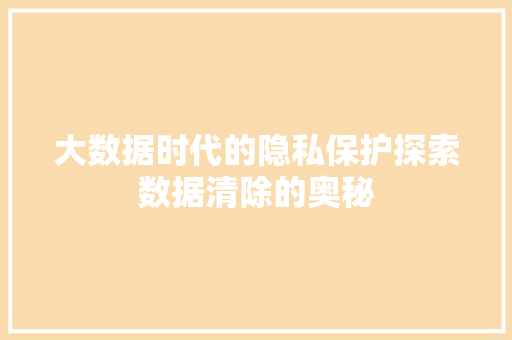 大数据时代的隐私保护探索数据清除的奥秘  第1张