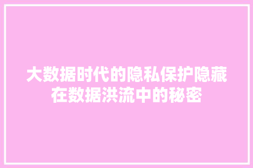 大数据时代的隐私保护隐藏在数据洪流中的秘密