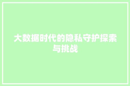 大数据时代的隐私守护探索与挑战  第1张