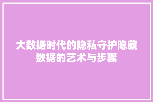 大数据时代的隐私守护隐藏数据的艺术与步骤