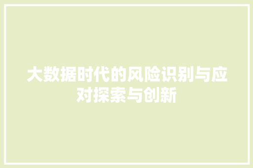 大数据时代的风险识别与应对探索与创新  第1张