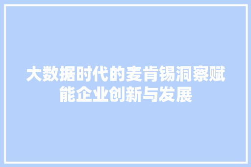 大数据时代的麦肯锡洞察赋能企业创新与发展