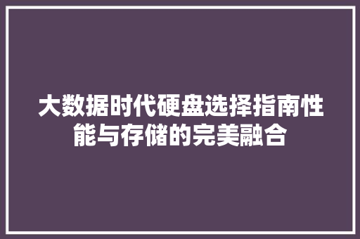 大数据时代硬盘选择指南性能与存储的完美融合  第1张