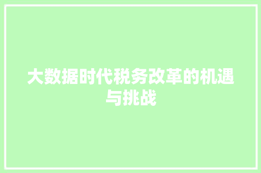 大数据时代税务改革的机遇与挑战  第1张