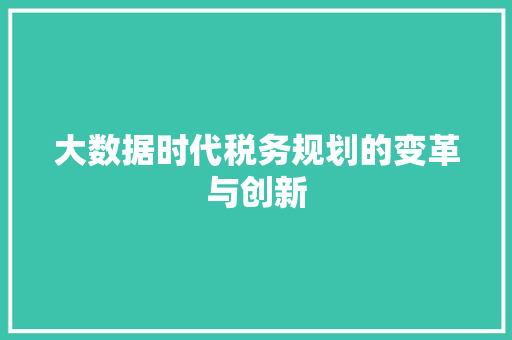 大数据时代税务规划的变革与创新  第1张