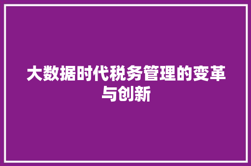 大数据时代税务管理的变革与创新  第1张