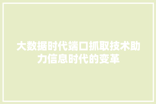 大数据时代端口抓取技术助力信息时代的变革