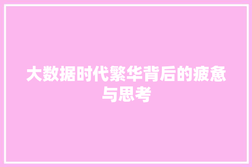 大数据时代繁华背后的疲惫与思考  第1张