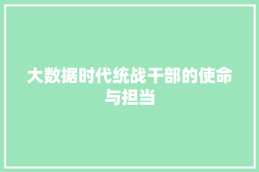 大数据时代统战干部的使命与担当