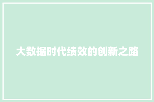 大数据时代绩效的创新之路